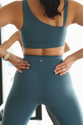 HyperLuxe Asymmetric Bra- Tempo Teal
