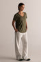 HyperLuxe V Neck Shirt- Khaki