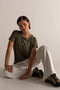 HyperLuxe Round Neck Shirt- Khaki