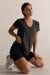 HyperLuxe V Neck Shirt- Dark Grey