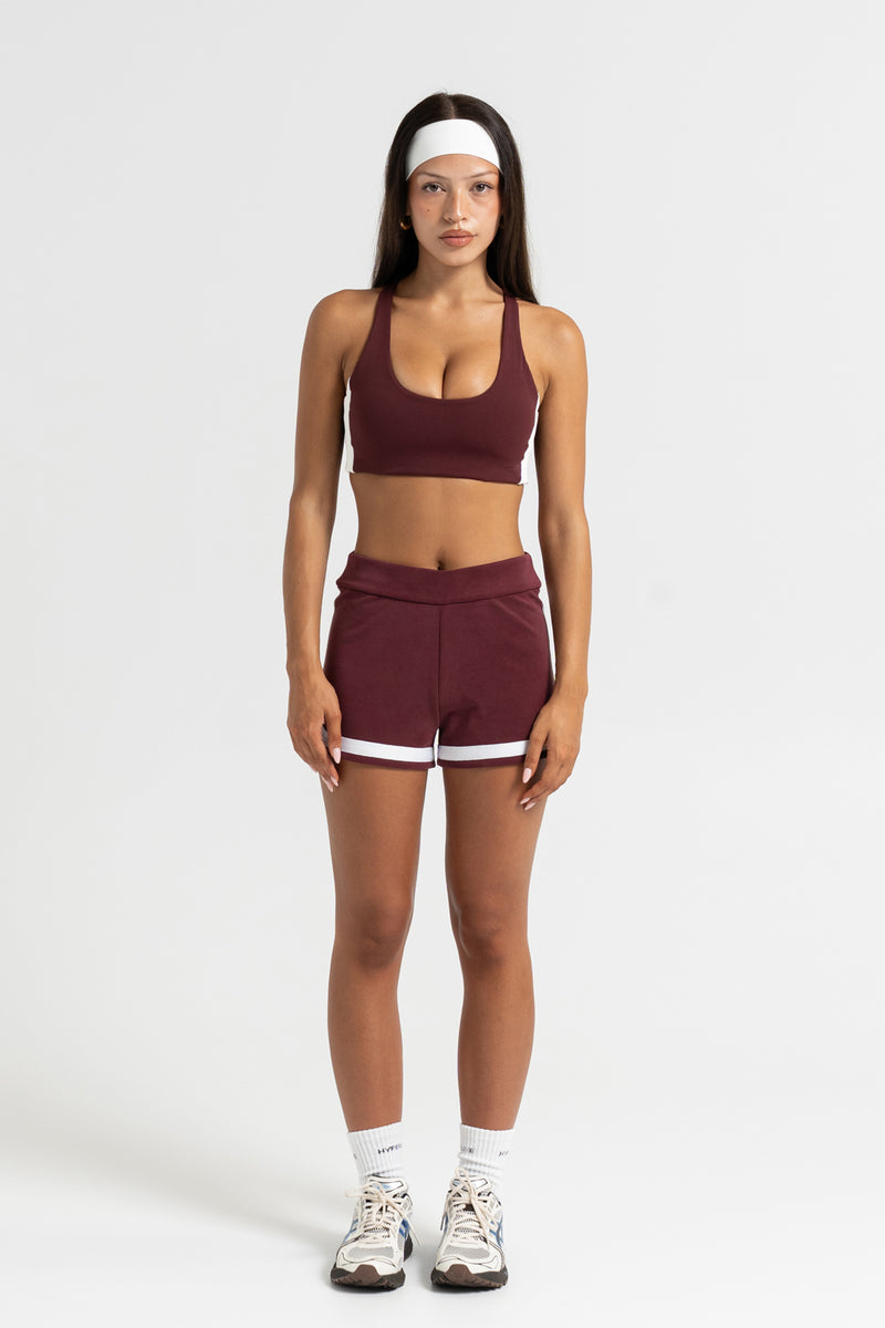 HyperLuxe Retro Mini Short- Burgundy/ White– HyperLuxe Activewear