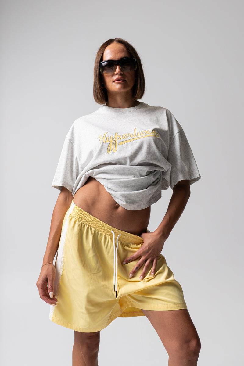 HyperLuxe Retro Basic Tee- Grey Marle/ Butter– HyperLuxe Activewear