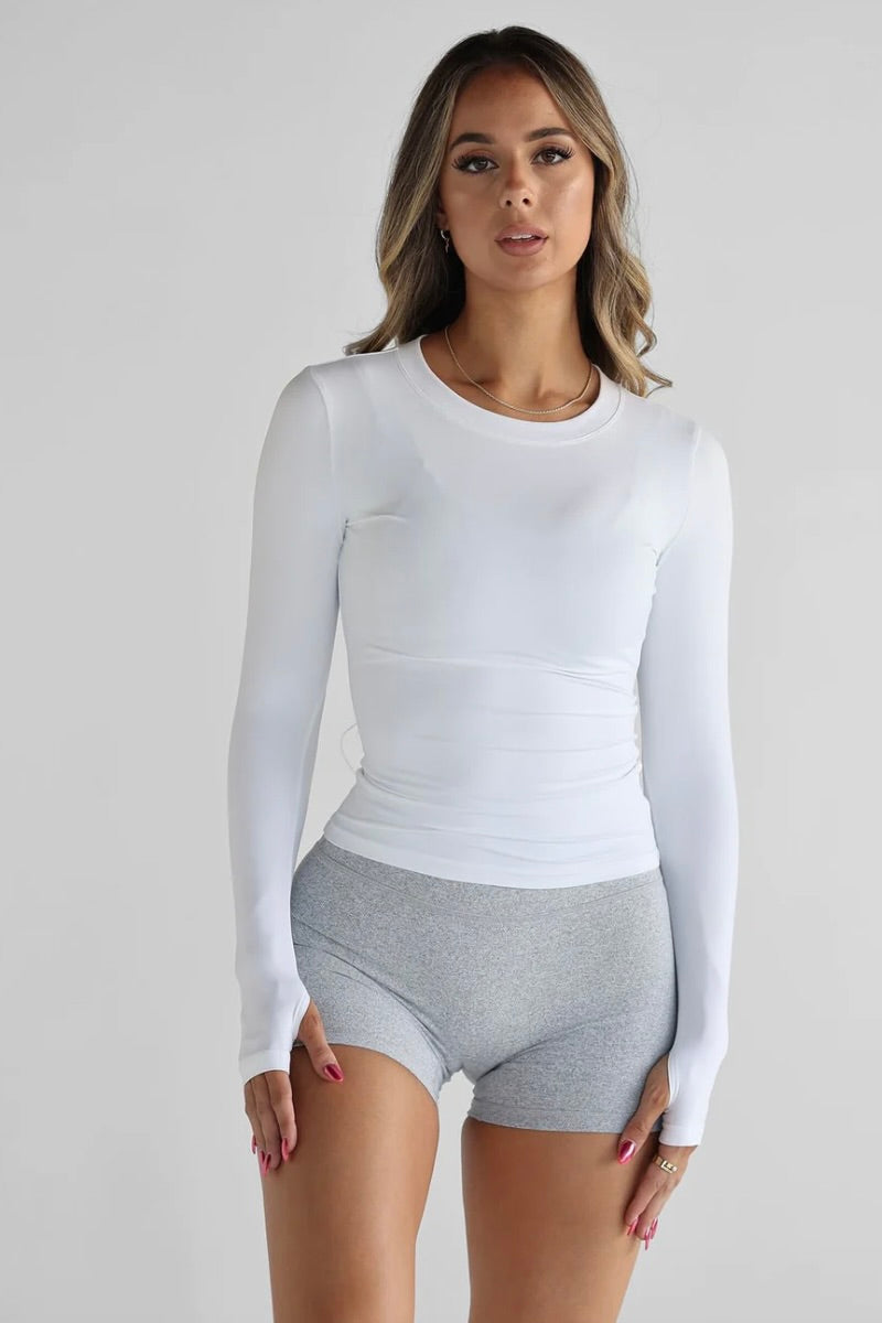 Leelo Active Full Length Long Sleeve Top- White– HyperLuxe Activewear