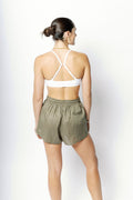 HyperLuxe Linen Drawstring Shorts- Khaki