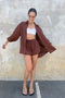 HyperLuxe Linen Drawstring Shorts- Brown