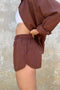 HyperLuxe Linen Drawstring Shorts- Brown