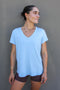 HyperLuxe V Neck Shirt- Baby Blue