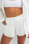 HyperLuxe Linen Drawstring Shorts- White