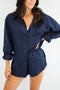 HyperLuxe Linen Button Up Shirt- Navy